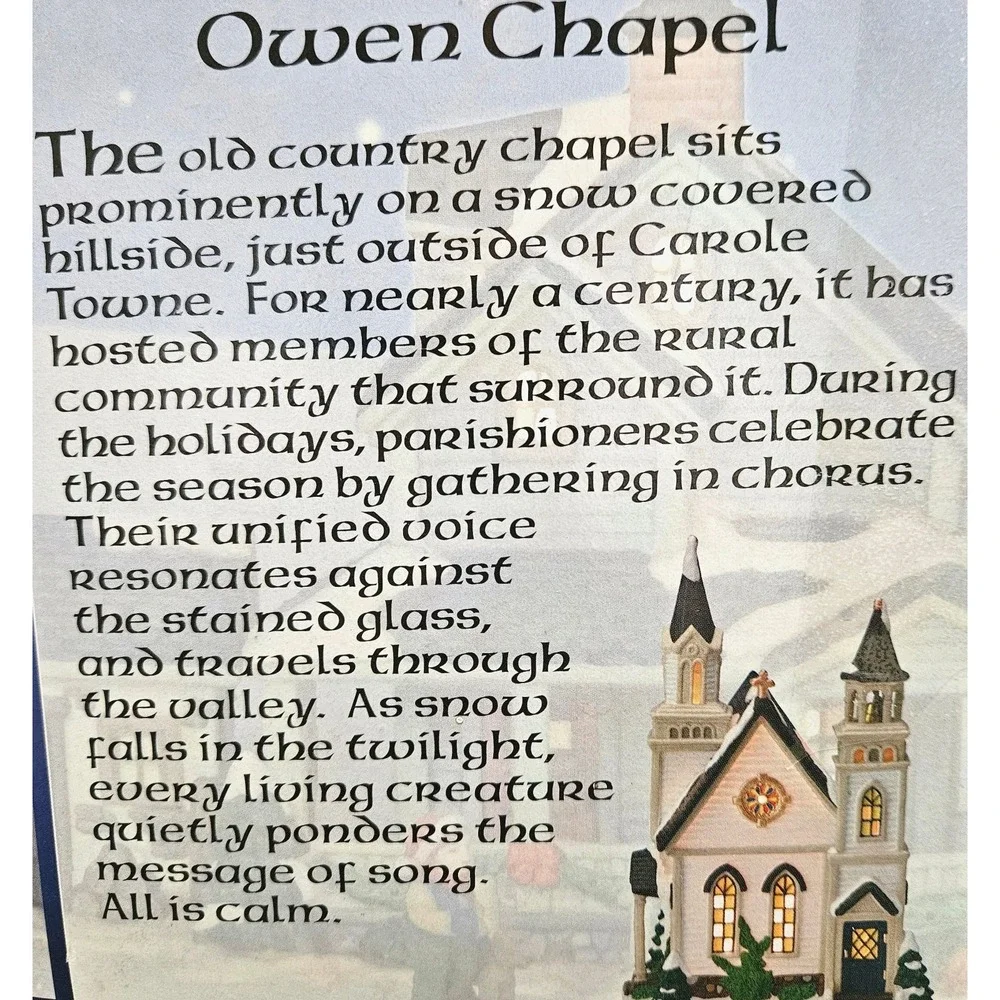 Carole Towne Owen Chapel 2002 •Lighted Church w/ Cord • Lemax Manufactured • Box